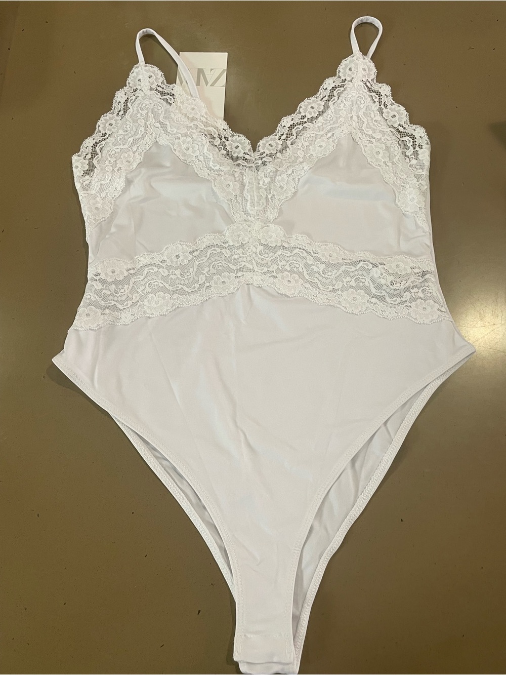 Zara White Lace Trim Bodysuit